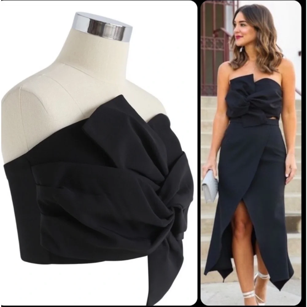 Chicwish | Womens Black Strapless Twisted Sweet Knot Bustier Top - Size S - Picture 4 of 12